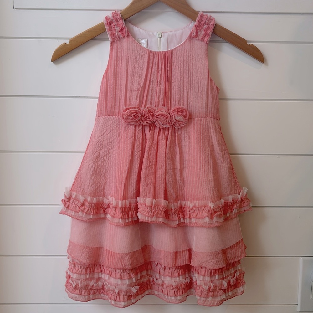 Isabella & Chloe Coral Ruffled Layered Dress Sz 4